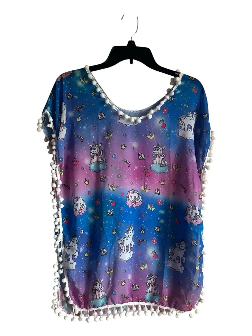 4/$20 Unicorn Size M Pom-Pom Cover-Up in Blue and Purple